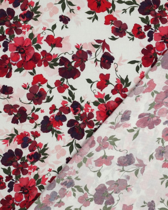 Viscose Ecovero Fleurs Framboise Fond Ecru - Mercerine