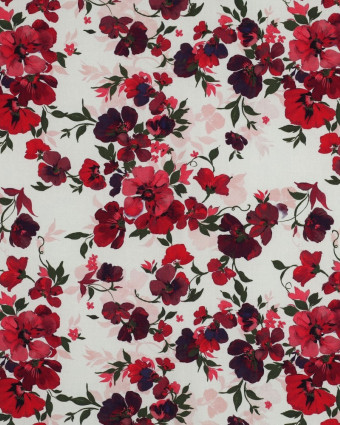 Viscose Ecovero Fleurs Framboise Fond Ecru - Mercerine