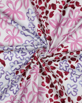 Tissu Micro Satin Motif Léopard Fleuri Fond Blanc