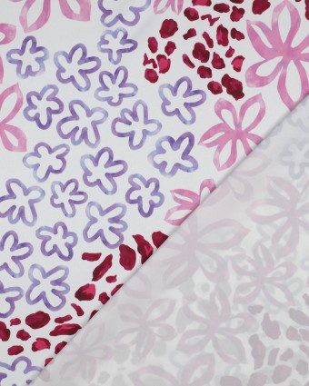 Tissu Micro Satin Motif Léopard Fleuri Fond Blanc - Mercerine