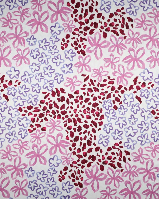Tissu Micro Satin Motif Léopard Fleuri Fond Blanc - Mercerine