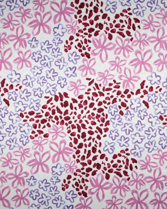 Tissu Micro Satin Motif Léopard Fleuri Fond Blanc - Mercerine