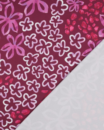 Tissu Micro Satin Motif Léopard Fleuri Fond Prune - Mercerine
