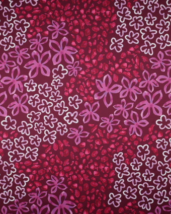 Tissu Micro Satin Motif Léopard Fleuri Fond Prune - Mercerine