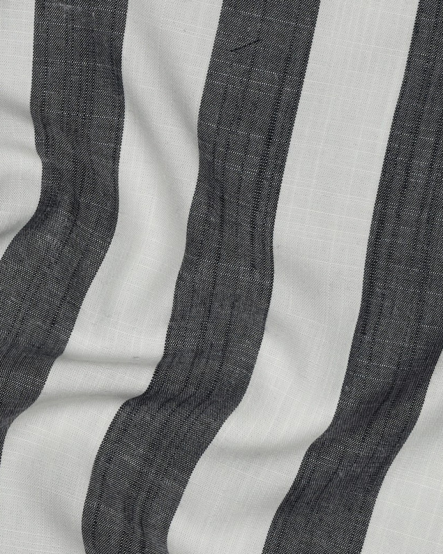 Viscose Effet Lin Grandes Rayures Bleu Marine - Mercerine