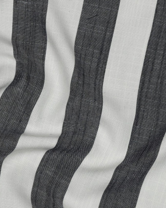 Viscose Effet Lin Grandes Rayures Bleu Marine - Mercerine