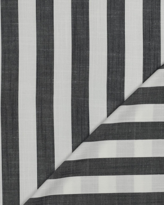Viscose Effet Lin Grandes Rayures Bleu Marine - Mercerine