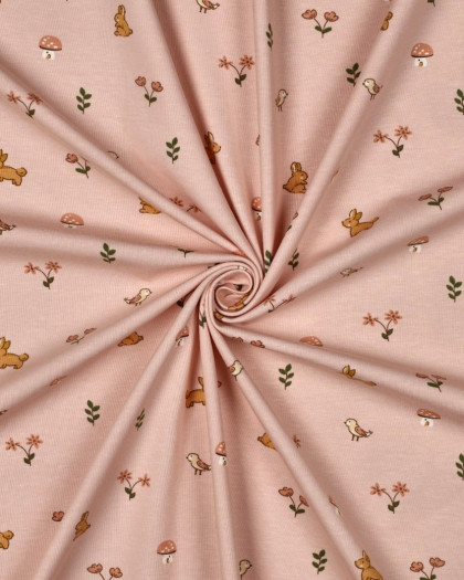 Jersey de Coton Gots Petit Lapin Rose - Mercerine