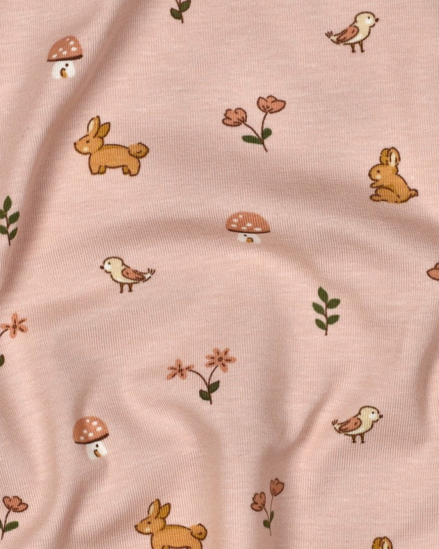 Jersey de Coton  Petit Lapin Rose - Mercerine