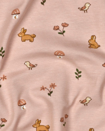 Jersey de Coton  Petit Lapin Rose - Mercerine