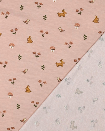Jersey de Coton  Petit Lapin Rose - Mercerine