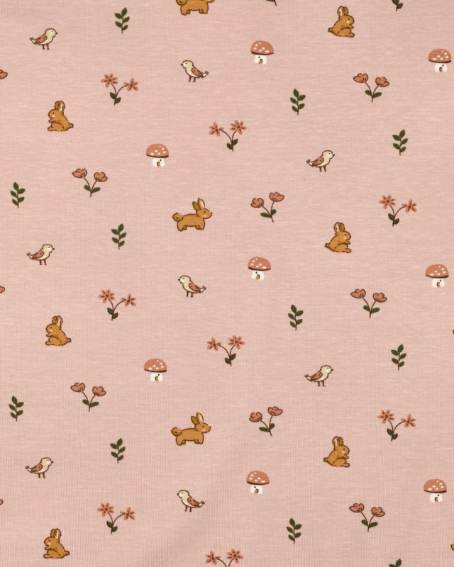 Jersey de Coton  Petit Lapin Rose - Mercerine