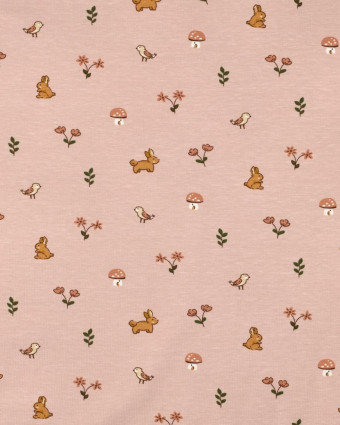 Jersey de Coton  Petit Lapin Rose - Mercerine