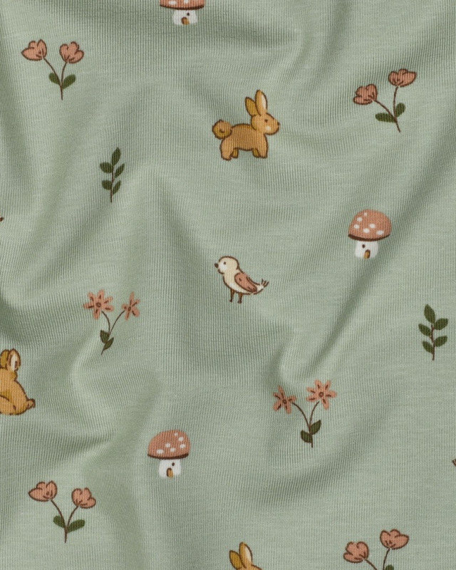 Jersey de Coton  Petit Lapin Vert Sauge - Mercerine