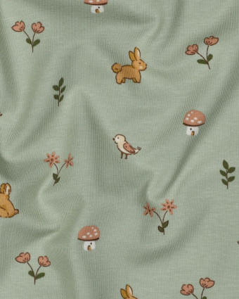 Jersey de Coton  Petit Lapin Vert Sauge - Mercerine