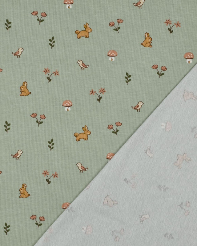 Jersey de Coton  Petit Lapin Vert Sauge - Mercerine