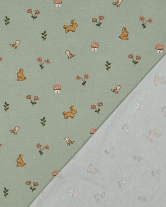 Jersey de Coton  Petit Lapin Vert Sauge - Mercerine