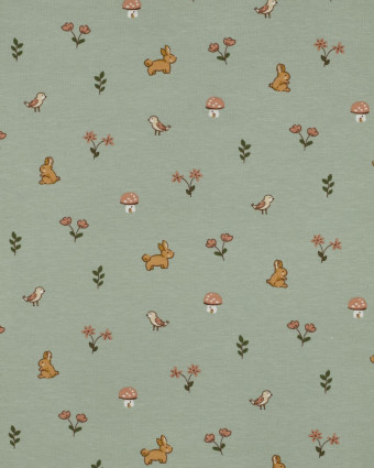 Jersey de Coton  Petit Lapin Vert Sauge - Mercerine