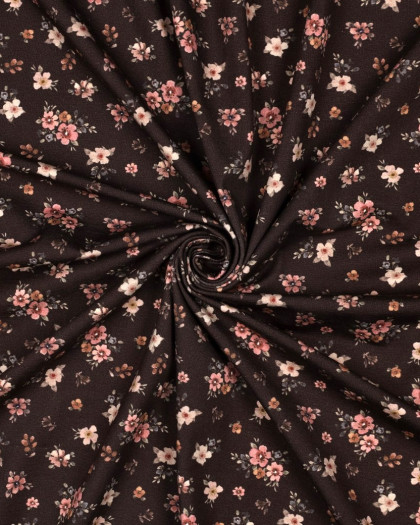 Jersey de Coton Imprimé Digital Petites Fleurs Fond Cacao - Mercerine