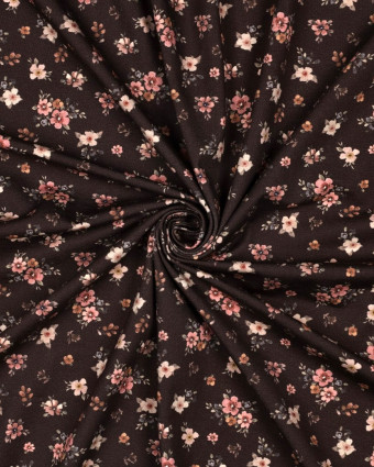 Jersey de Coton Imprimé Digital Petites Fleurs Fond Cacao - Mercerine