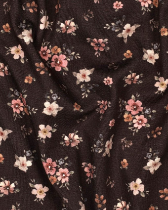 Jersey de Coton Imprimé Digital Petites Fleurs Fond Cacao - Mercerine