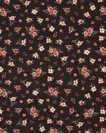 Jersey de Coton Imprimé Digital Petites Fleurs Fond Cacao - Mercerine