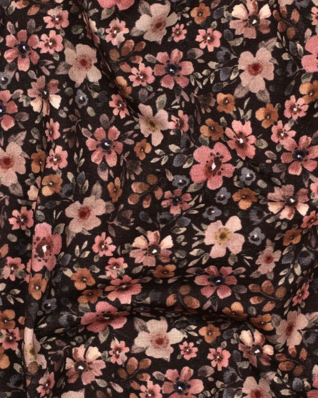 Jersey de Coton Imprimé Digital Fleuri Cacao - Mercerine