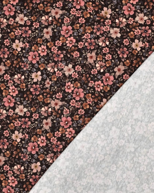 Jersey de Coton Imprimé Digital Fleuri Cacao - Mercerine