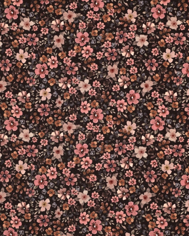 Jersey de Coton Imprimé Digital Fleuri Cacao - Mercerine