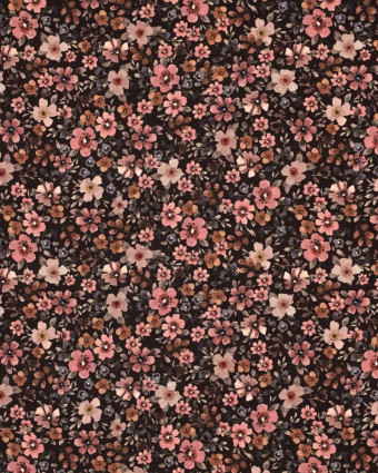 Jersey de Coton Imprimé Digital Fleuri Cacao - Mercerine