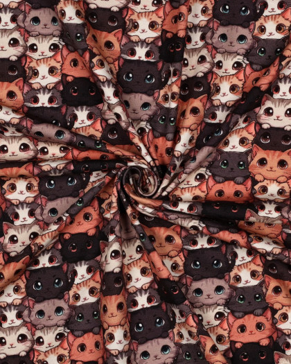 Jersey de Coton Imprimé Digital Petits Chats - Mercerine