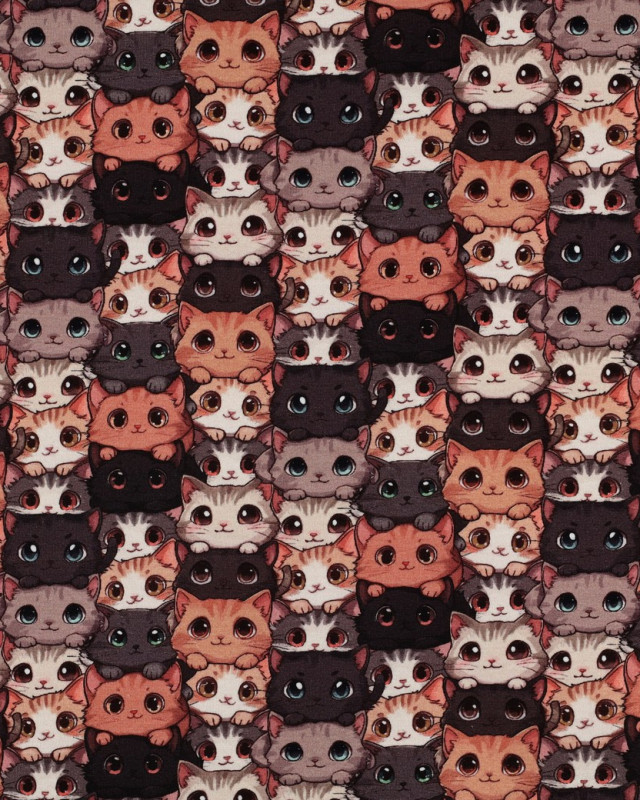 Jersey de Coton Imprimé Digital Petits Chats - Mercerine
