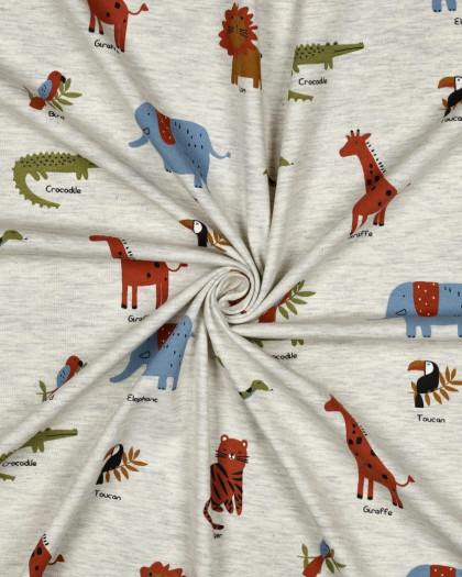 Tissu Jersey Gris Clair Chiné Jungle - Mercerine