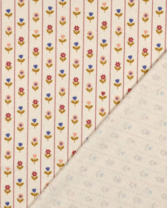 Jersey de Coton Côtelé Flower Fond Beige - Mercerine