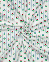 Jersey de Coton Côtelé Flower Fond Blanc