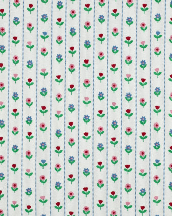 Jersey de Coton Côtelé Flower Fond Blanc - Mercerine