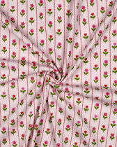 Jersey de Coton Côtelé Flower Fond Rose
