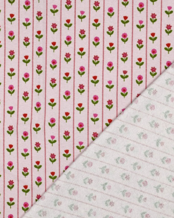 Jersey de Coton Côtelé Flower Fond Rose - Mercerine