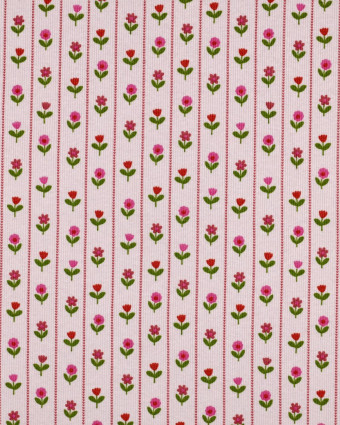 Jersey de Coton Côtelé Flower Fond Rose - Mercerine