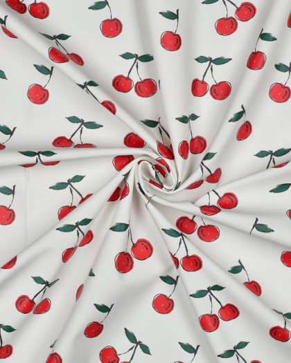 Tissu Imperméable Motif Cerise Fond Blanc - Mercerine