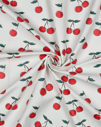 Tissu Imperméable Motif Cerise Fond Blanc - Mercerine