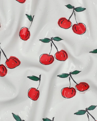 Tissu Imperméable Motif Cerise Fond Blanc - Mercerine