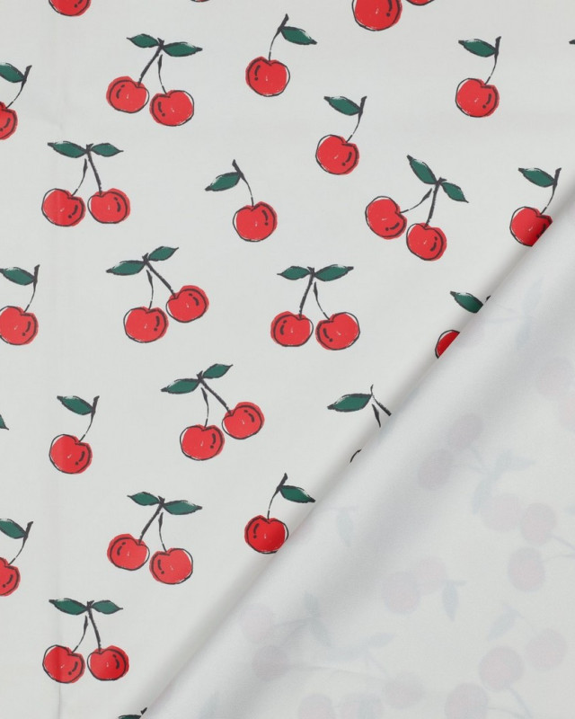 Tissu Imperméable Motif Cerise Fond Blanc - Mercerine