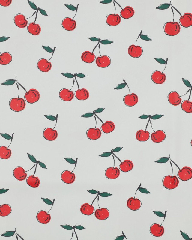 Tissu Imperméable Motif Cerise Fond Blanc - Mercerine