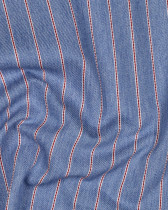 Tissu Denim Fines Rayures Rouges Bleu Clair