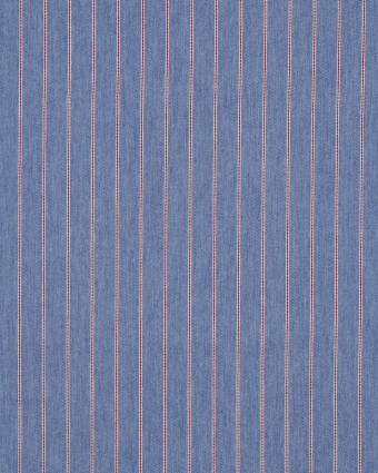 Tissu Denim Fines Rayures Rouges Bleu Clair - Mercerine