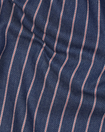 Tissu Denim Fines Rayures Rouges Bleu Brut - Mercerine