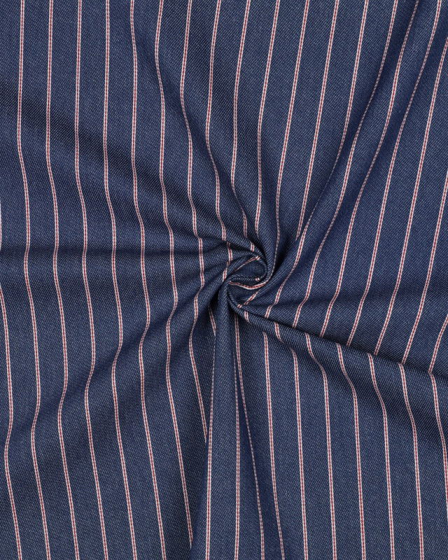 Tissu Denim Fines Rayures Rouges Bleu Brut - Mercerine