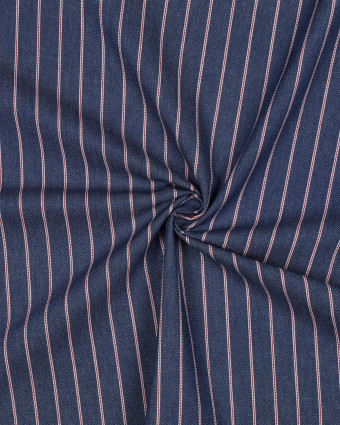 Tissu Denim Fines Rayures Rouges Bleu Brut - Mercerine