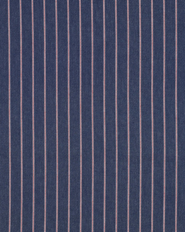 Tissu Denim Fines Rayures Rouges Bleu Brut - Mercerine